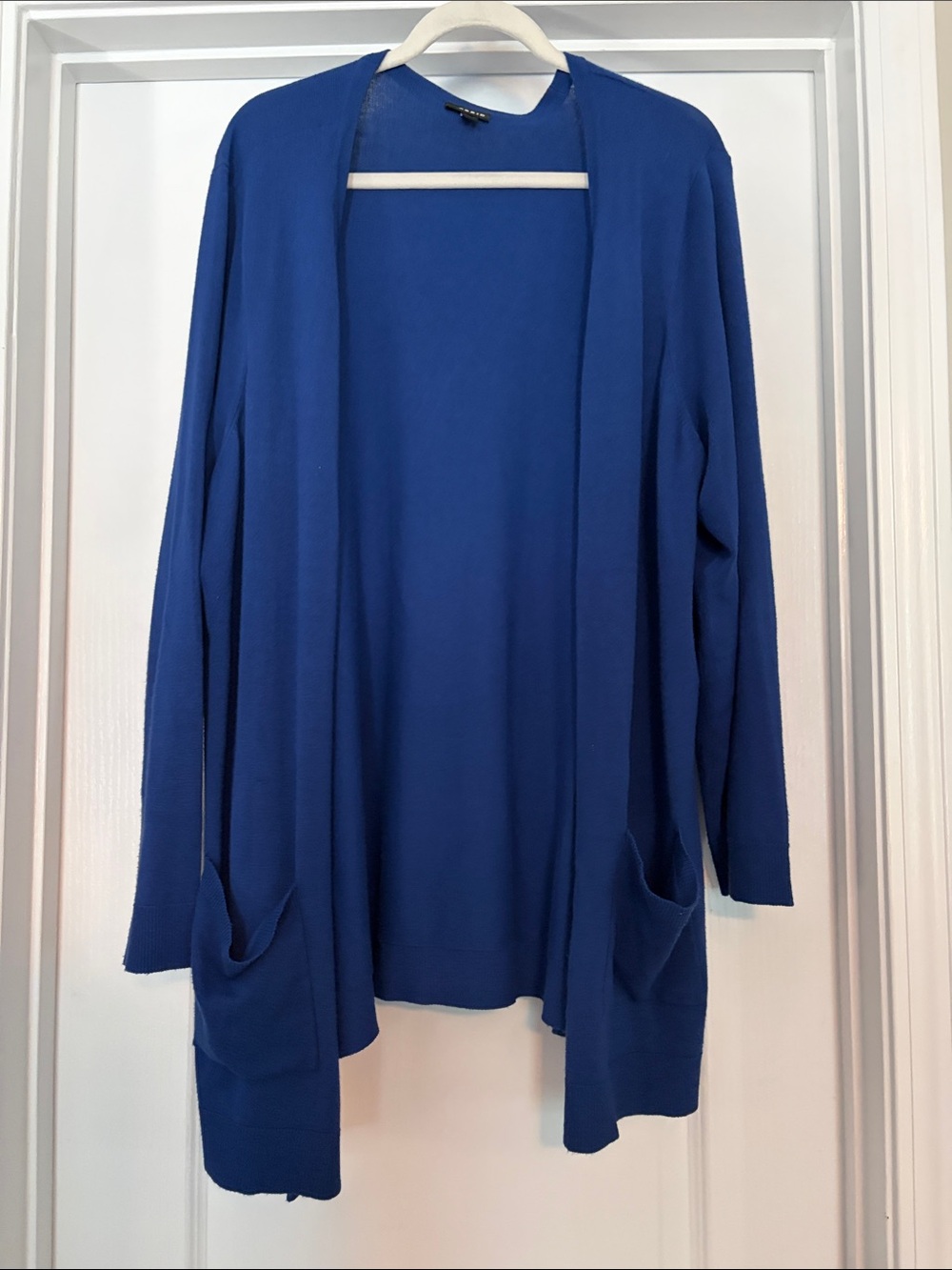 Open-Front Royal Blue Pocket Cardigan Sweater
